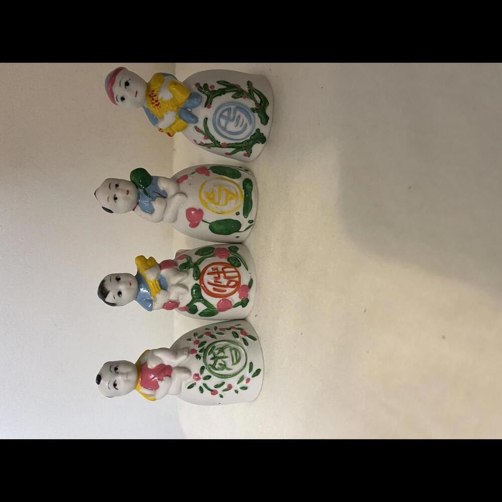 Vintage Asian Child Porcelain Bisque Hand Painted Bells Set of 4